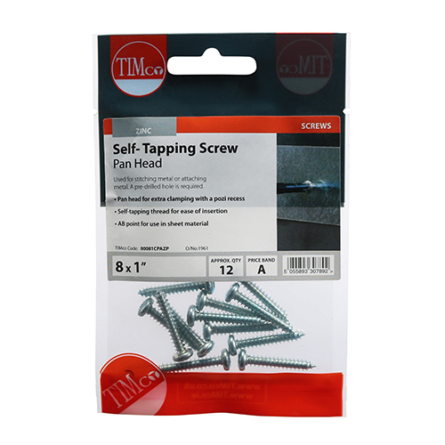 Timco Self-Tapping Screws - PZ - Pan - Zinc 6 x 3/4in - PK18 - 00634CPAZP