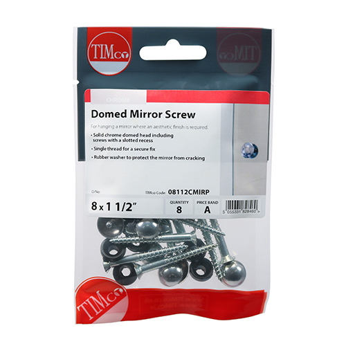 Timco Mirror Screw Domed Chrome 8 x 1 1/2in (Pk8) 