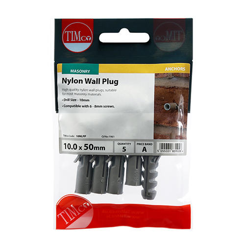 Tmco Nylon Wall Plug Rimmed M10 x 50mm - PK5