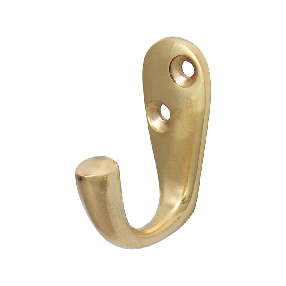 Timco 44 x 18mm - Single Robe Hook - Polished Brass - TIMpac of 1
