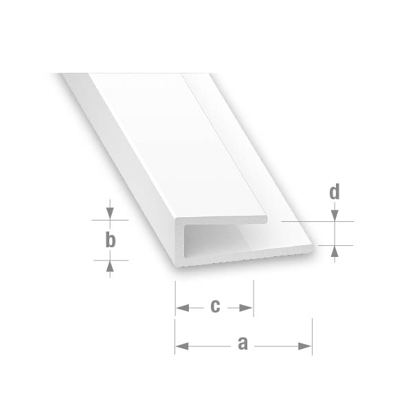 CQFD PVC U Finishing Profile White 14mm x 6mm x 10mm x 3.5mm - 1m