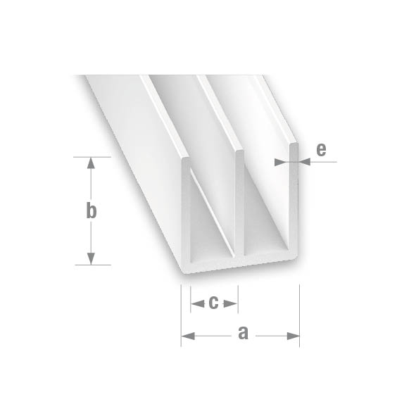 CQFD PVC Double U White 21mm x 10.5mm x 7.5mm x 2mm - 2m 