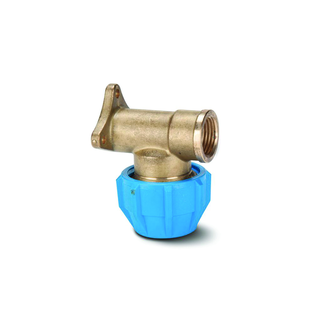 Polypipe Polyfast MDPE (Mains Water) Brass Bibtap Wall Flange Ellbow - 20mm x 1/2in BSP