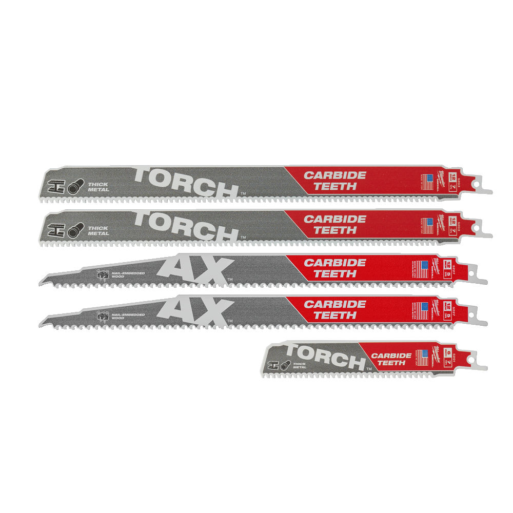 Milwaukee 49222206 Sawzall Blade - 150mm &amp; 230mm Torch &amp; 230mm AX Carbide Blades - 5 Piece