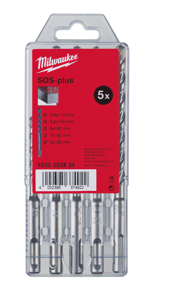 Milwaukee M2 SDS Dril Bit 5 Piece Set in Cassette - 4932352834