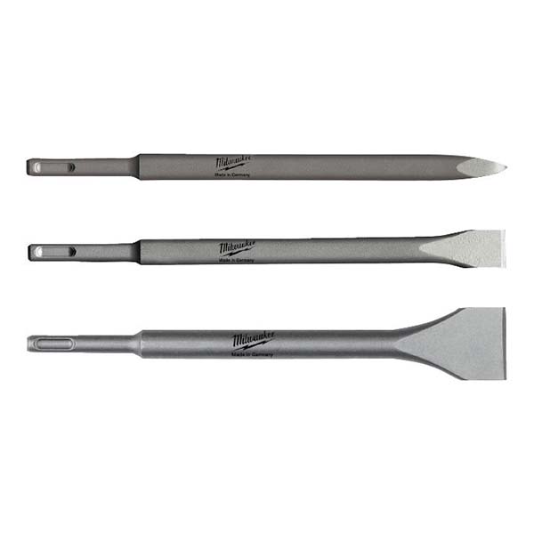 Milwaukee SDS+ Chisel Set - Pointed Flat & Wide Chisel 250mm - 3 Piece - 4932430001