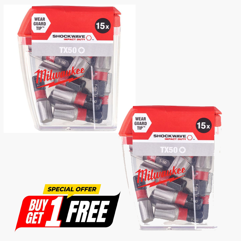 Milwaukee Shockwave TX50 x 25mm Impact Duty Screwdriver Bits (Pack of 15) - 4932430892