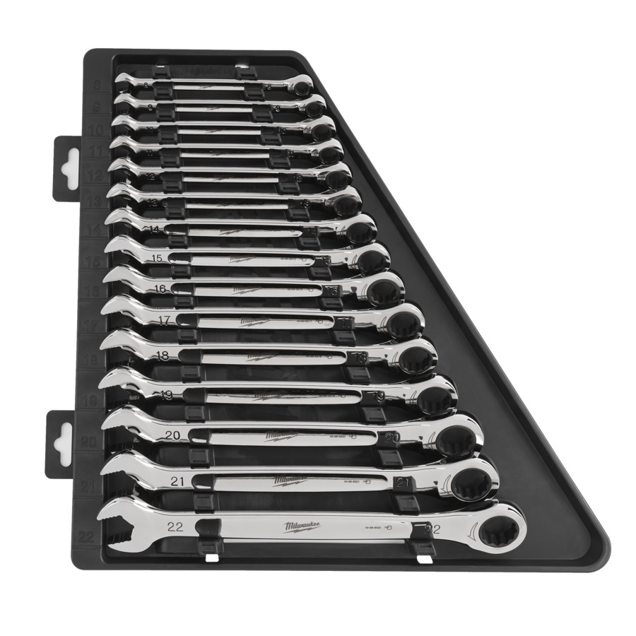 Milwaukee 4932464994 15pc Metric Ratchet Spanner Set - 8mm > 22mm 