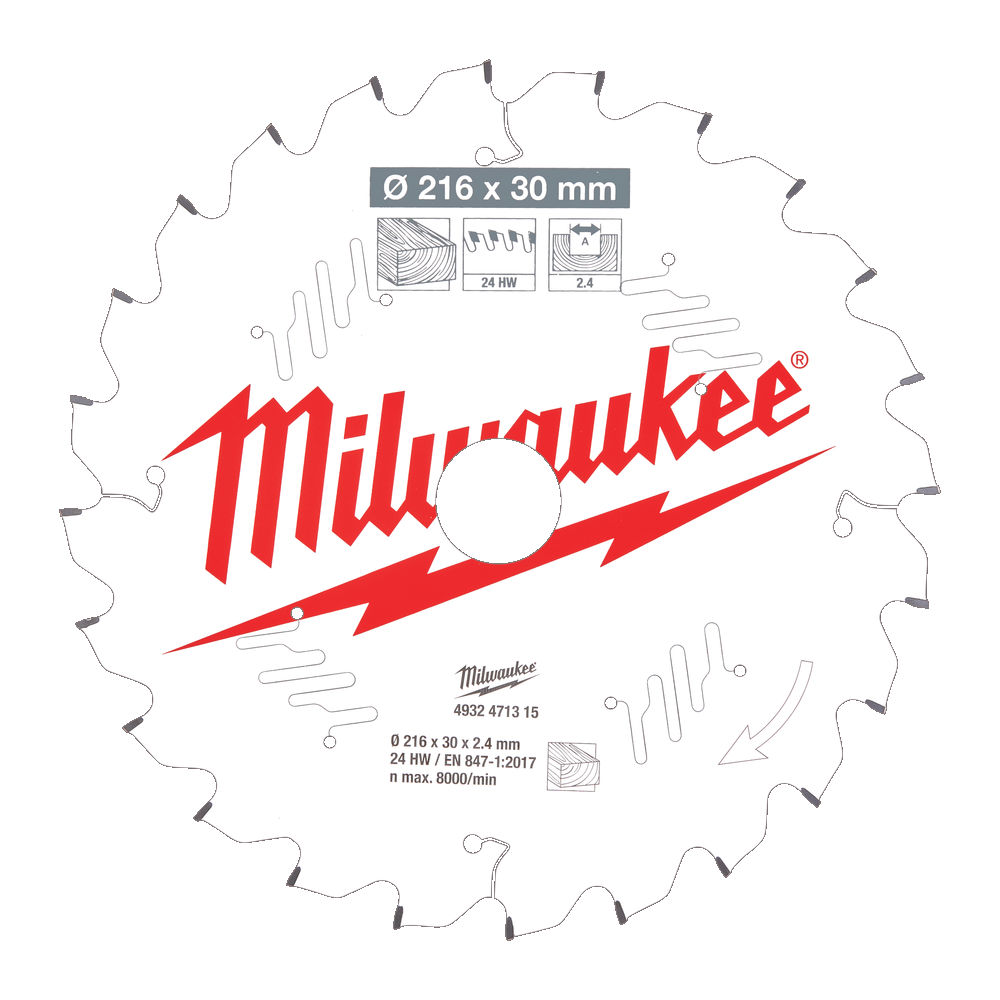 Milwaukee Circular Saw Blade for Mitre Saws 216mm x 30mm x 24TH - 4932471315