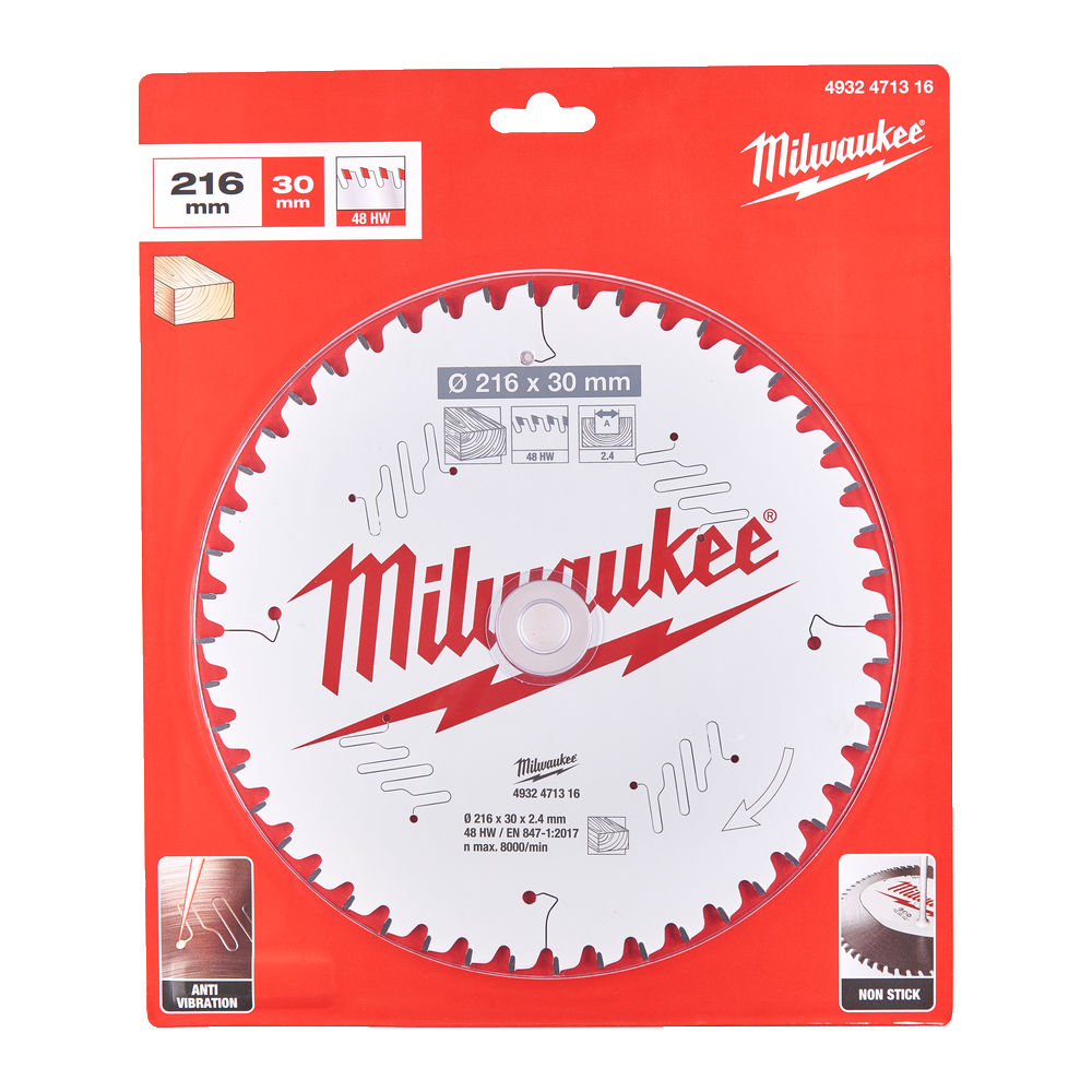 Milwaukee Circular Saw Blade for Mitre Saws 216mm x 30mm x 48TH - 4932471316