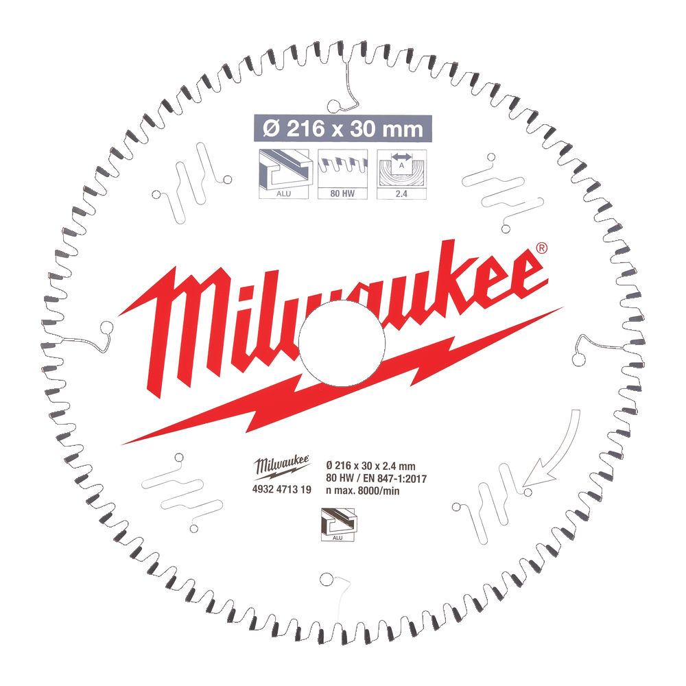 Milwaukee Circular Saw Blade for Mitre Saws 216mm x 30mm x 80TH - 4932471319