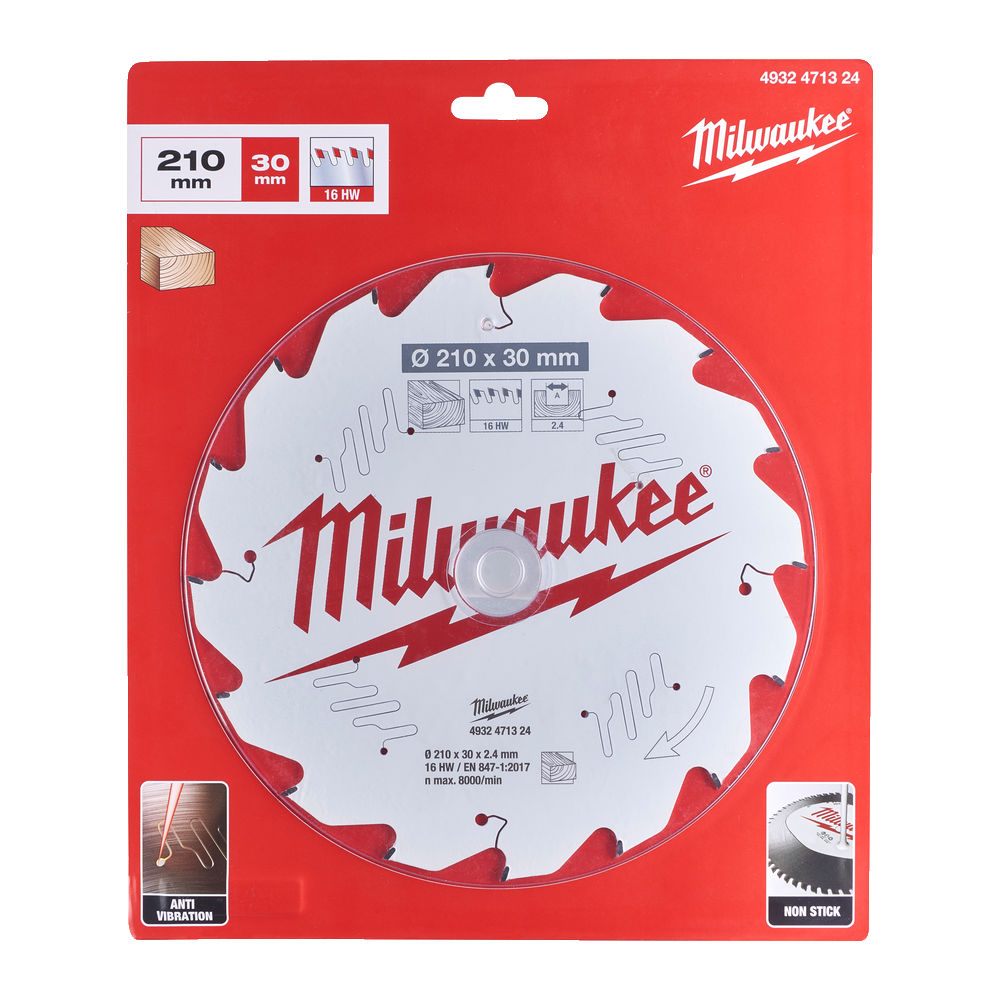 Milwaukee Circular Saw Blade for Table Saws 210mm x 30mm x 16TH - 4932471324