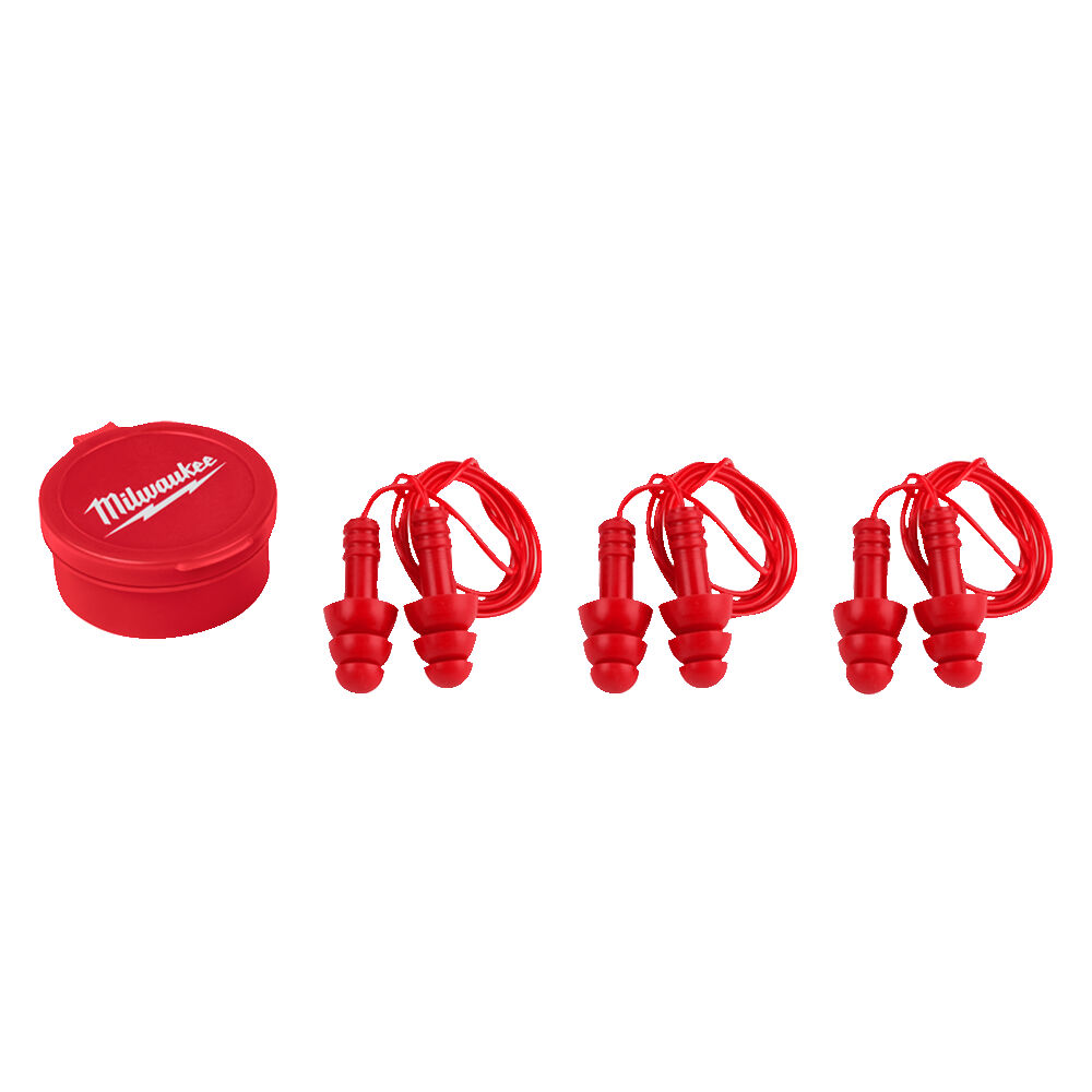 Milwaukee Reusable Corded Ear Plugs & Case 3pc Pack - 4932471904