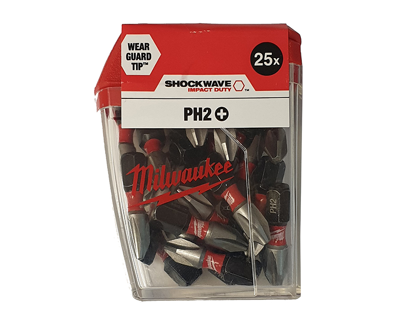 Milwaukee Shockwave PH2 x 25mm Phillips Gen3 Impact Duty Screwdriver Bits - 25 Pieces - 4932472037