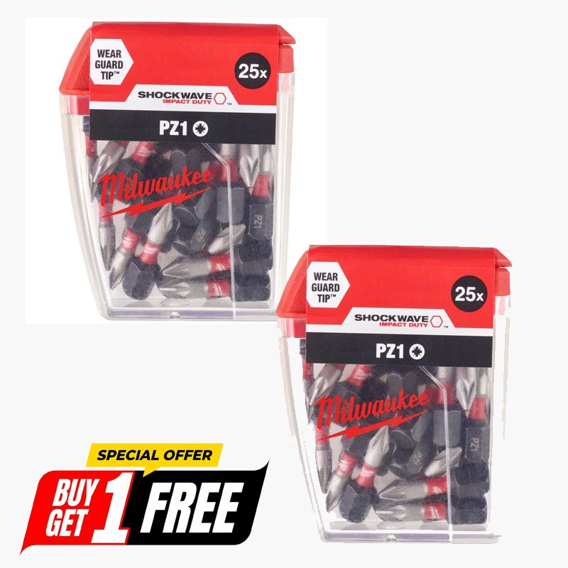 Milwaukee Shockwave PZ1 x 25mm Impact Duty Screwdriver Bits (Pack of 25) - 4932472039