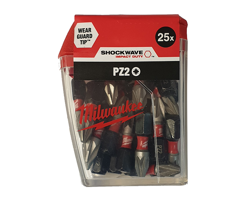 Milwaukee Shockwave PZ2 x 25mm Pozidriv Gen3 Impact Duty Screwdriver Bits (Pack of 25) - 4932472041