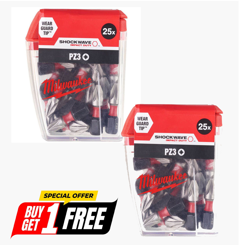 Milwaukee Shockwave PZ3 x 25mm Impact Duty Screwdriver Bits (Pack of 25) - 4932472043