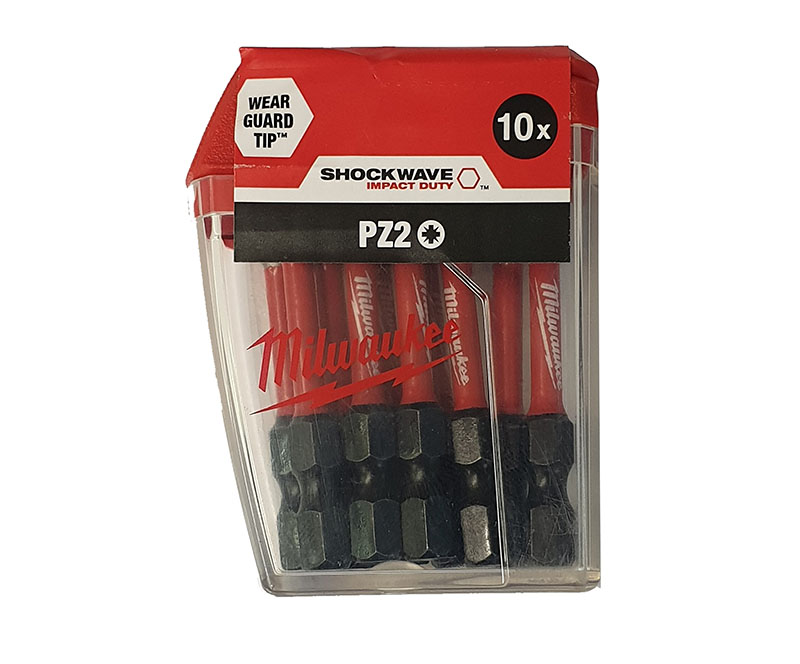Milwaukee Shockwave PZ2 x 50mm Pozidrive Gen3 Impact Duty Screwdriver Bits (Pack of 10) - 4932472050