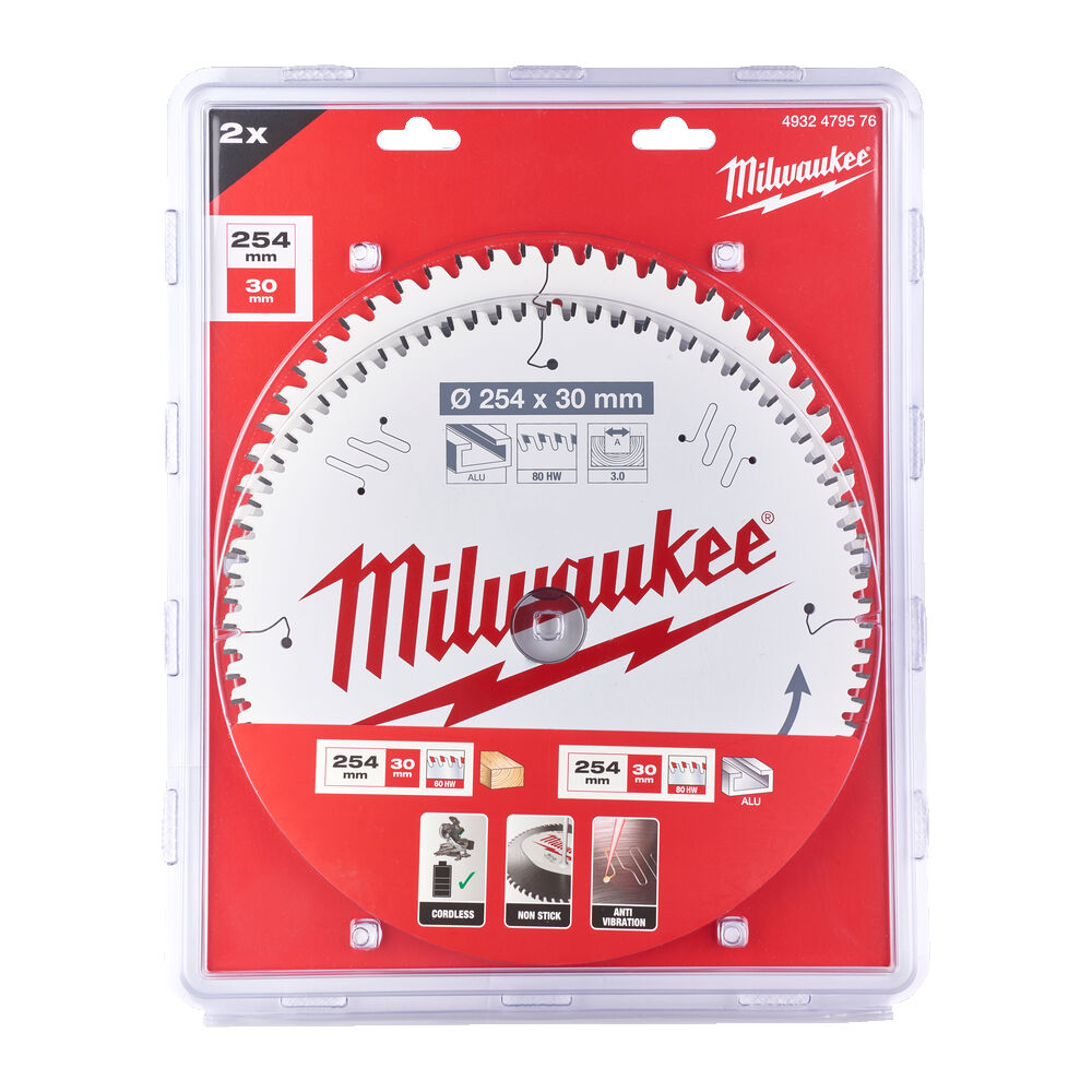 Milwaukee Circular Saw Blade Twin Pack 254mm x 30mm x 60th / 80th - 4932479576