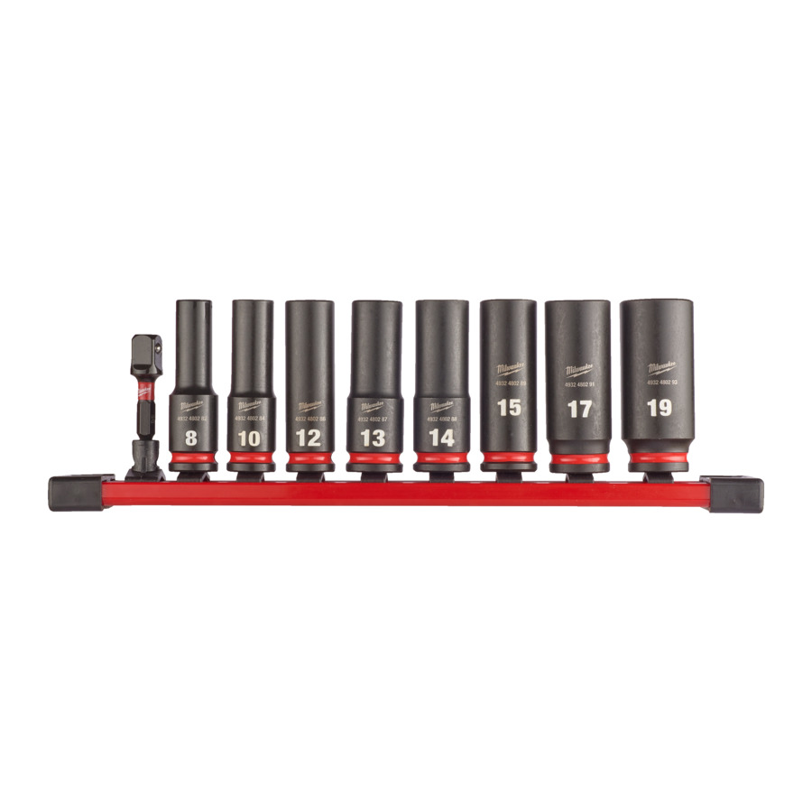 Milwaukee 4932480455 3/8in 9pc Deep Socket Set & Rail