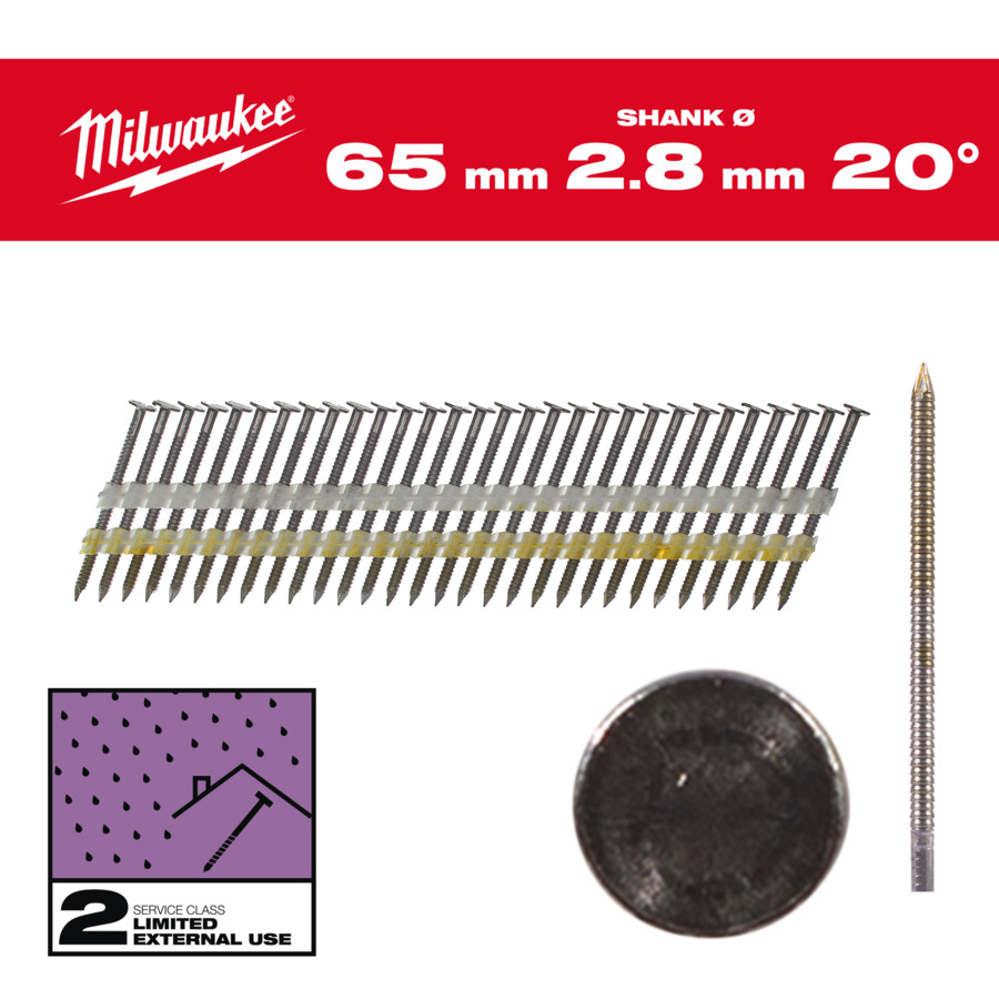Milwaukee 4932492591 20degree Round Head RS 65mm - 2000pc