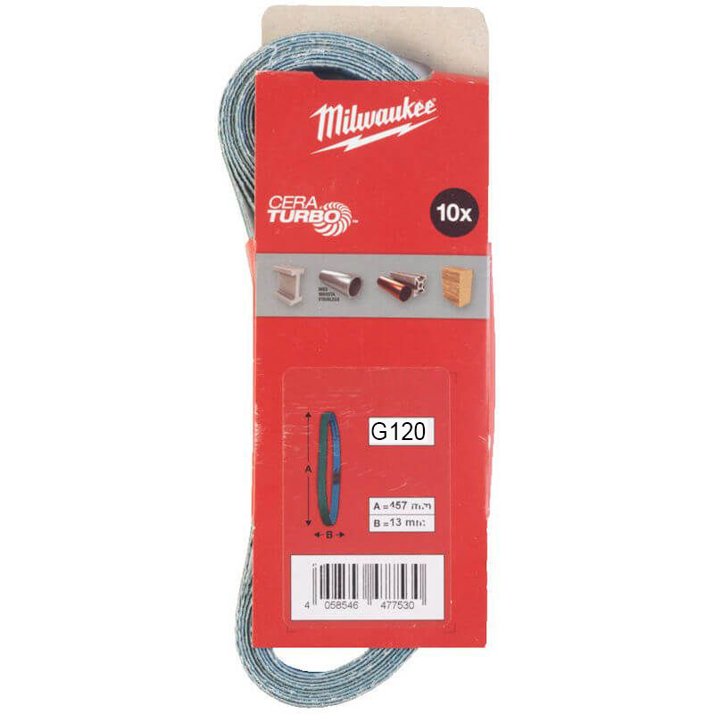 Milwaukee 4932492883 10pc Band File Sand Belts - 13mm x 457mm G120