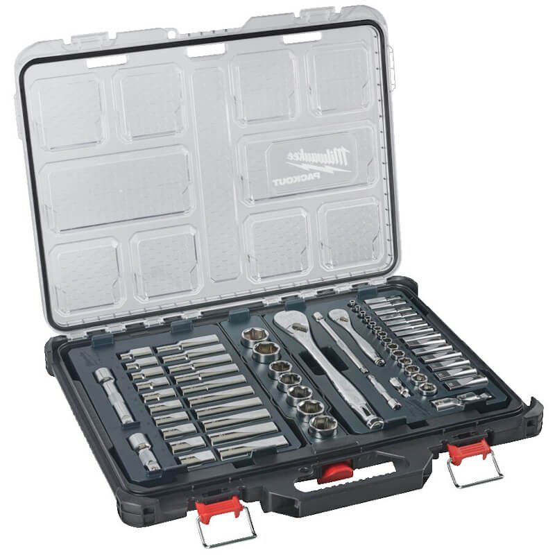 Packout 4932493661 1/4in &amp; 1/2in 63pc Packout Chrome Ratchet Socket Set