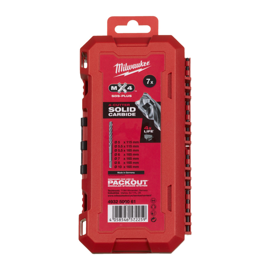 Milwaukee 493249215 SDS 7pc MX4 Solid Carbide Drill Bits Set