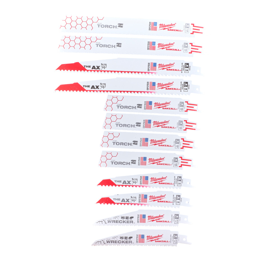 Milwaukee 49472229 Sawzall Blade - 150mm & 230mm Demolition Sawzall Set - 12 Piece