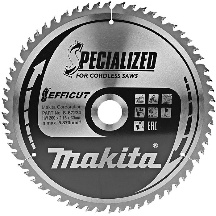 Makita Circular Saw Blade - Efficut - 260mm x 30mm x 60Th - B-67234