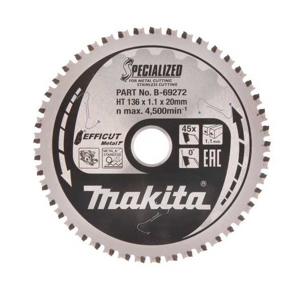 Makita Circular Saw Blade - Efficut Metal &amp; Stainless - 136mm x 20mm x 45Th - B-69272