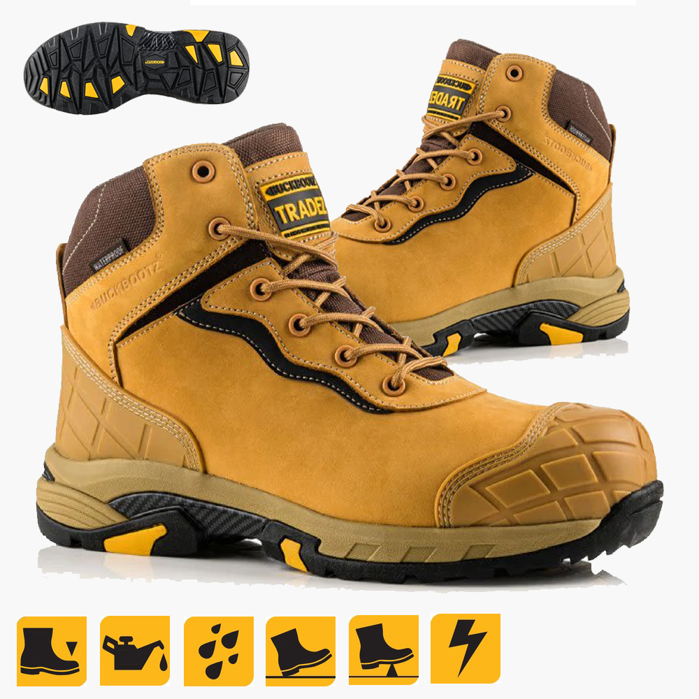Buckbootz Tradez Blitz Waterproof Safety Boots - Honey - UK 10