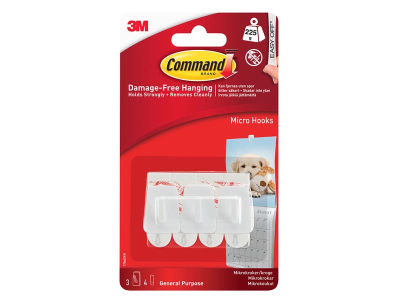 Command White Micro Hooks (Pack 3) COM17066