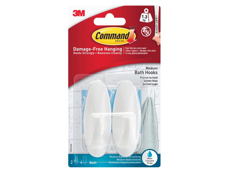 Command Medium Bathroom Hooks (Pack 2) COM17081B