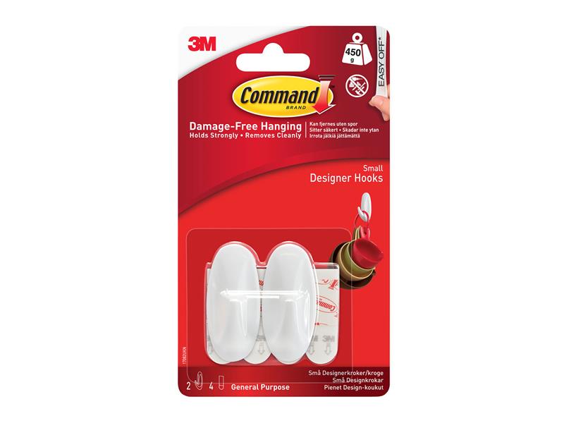 Command Small White Designer Hooks (Pack 2) COM17082