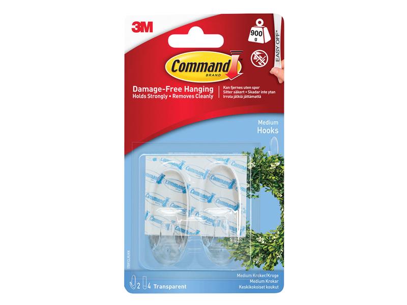 Command Clear Hooks with Clear Strips, Medium (Pack 2) COM17091CLR