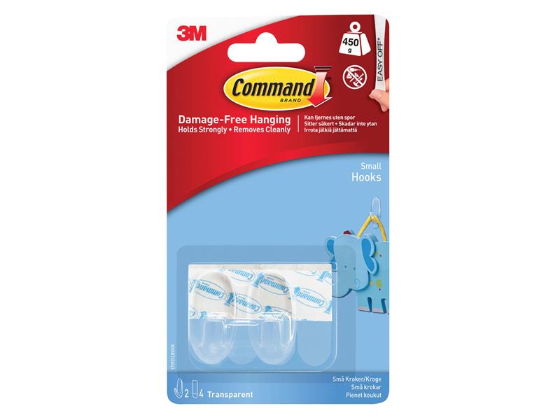 Command Clear Hooks with Clear Strips, Small (Pack 2) COM17092CLR