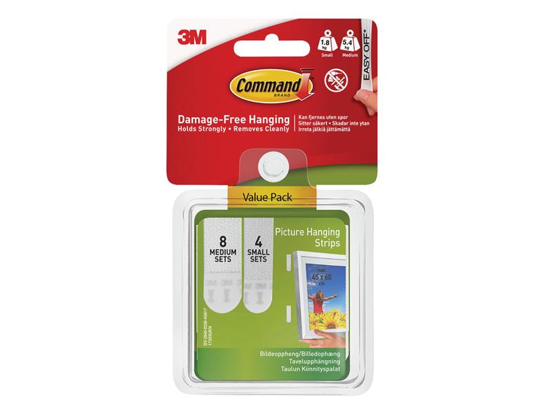 Command Picture Hanging Strips Set, Small &amp; Medium (Pack 12) COM17203