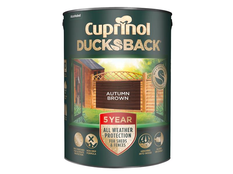 Cuprinol Ducksback 5 Year Waterproof for Sheds &amp; Fences Autumn Brown 5 litre CUPDBAB5L