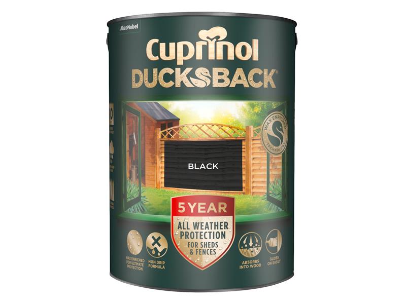Cuprinol Ducksback 5 Year Waterproof for Sheds &amp; Fences Black 5 litre CUPDBBL5L
