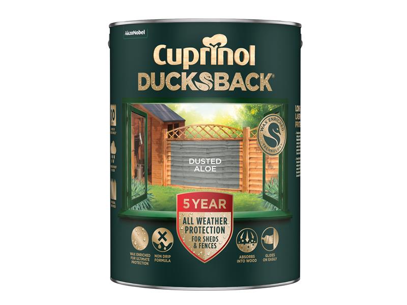 Cuprinol Ducksback 5 Year Waterproof for Sheds &amp; Fences Dusted Aloe 5 litre CUPDBDA5L