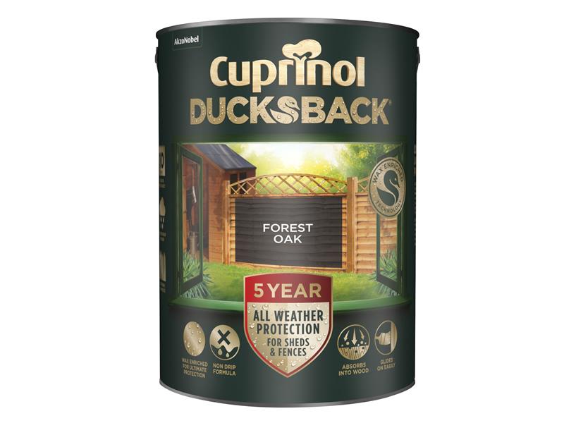 Cuprinol Ducksback 5 Year Waterproof for Sheds &amp; Fences Forest Oak 5 litre CUPDBFO5L