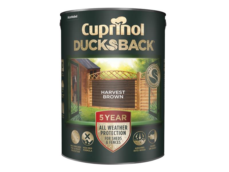 Cuprinol Ducksback 5 Year Waterproof for Sheds &amp; Fences Harvest Brown 5 litre CUPDBHB5L