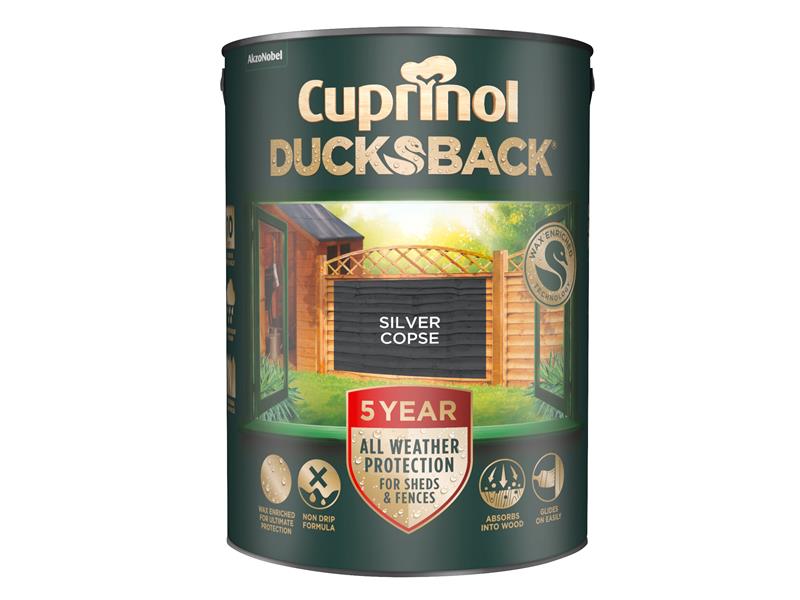Cuprinol Ducksback 5 Year Waterproof for Sheds &amp; Fences Silver Copse 5 litre CUPDBSC5L