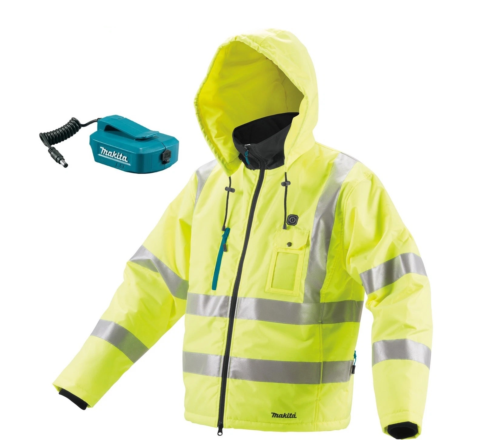 MakitaDCJ206ZXL 14.4v / 18v Hi-Vis Heated Jacket & Hood - XL