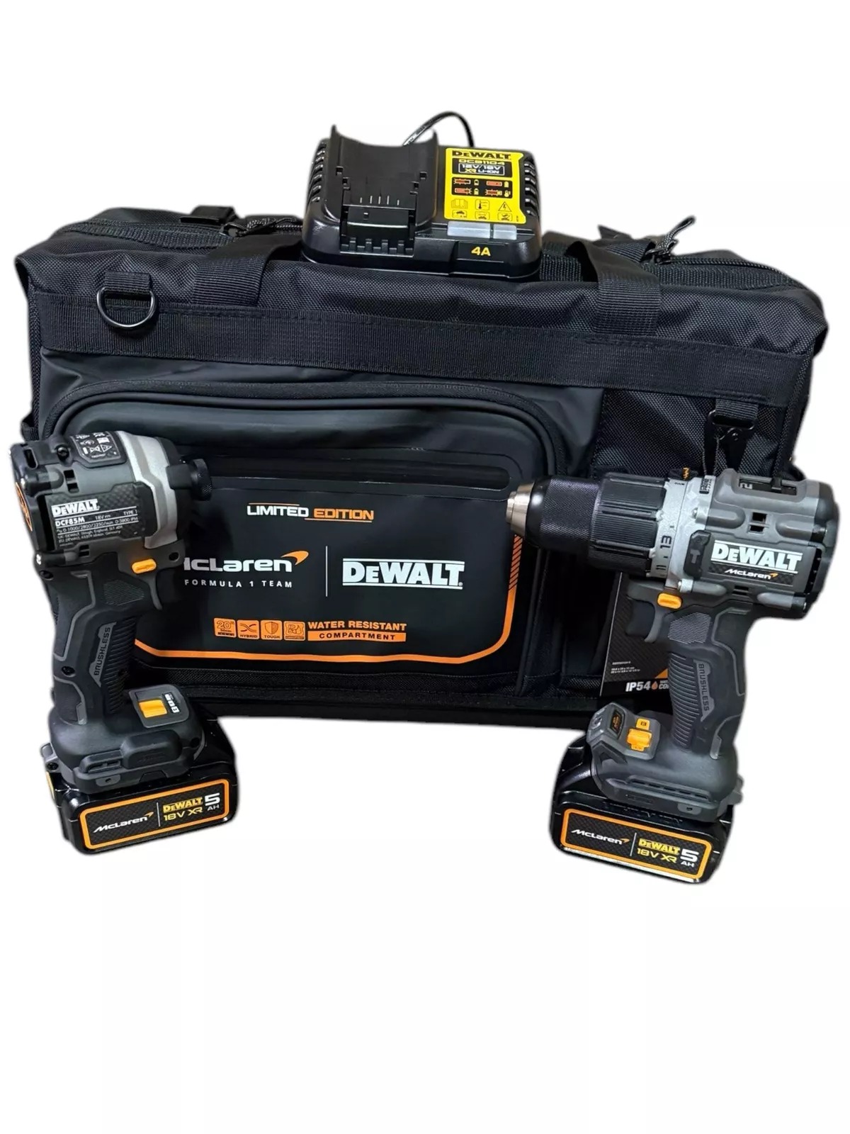 Dewalt DCD85MP2T-GB 18v XR McLaren F1 Combi &amp; Impact Twin Pack - 5.0ah Pack