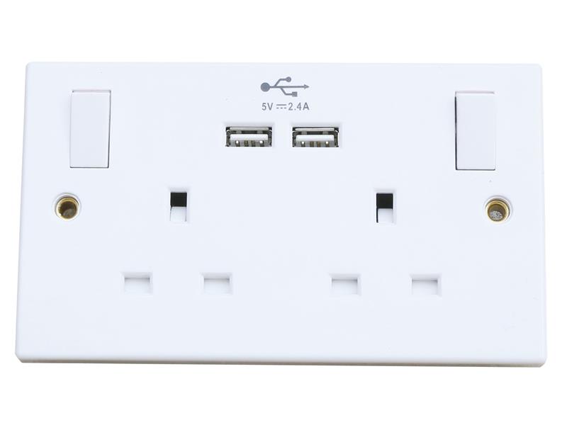 Dencon Switched Socket 2-Gang + 2 USB Ports 13A DCN4410NB