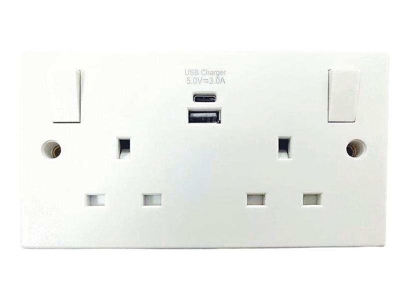 Dencon Switched Socket 2-Gang + 2 USB A/C Ports 13A DCN4420NB
