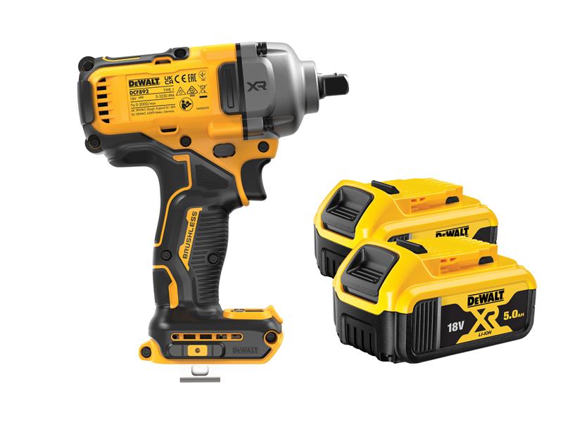 DeWALT Power Tools DCF892P2T XR BL High Torque 1/2in Impact Wrench 18V 2 x 5.0Ah Li-ion DEWDCF892P2T