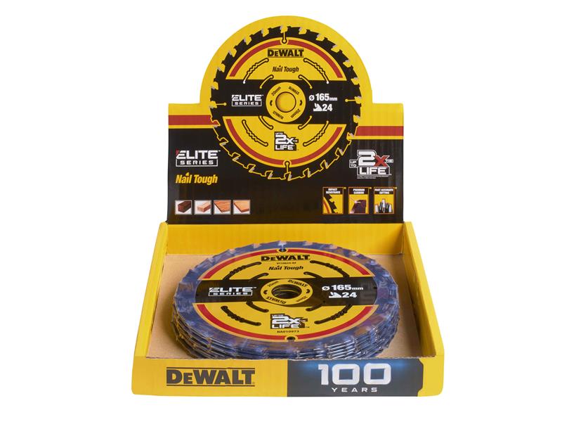DeWALT Power Tools 24T ELITE Series 165mm Circular Saw Blade CDU (10 Blades) DEWDT10400QZ